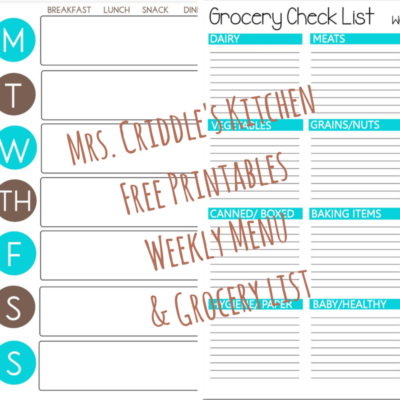 Weekly Menu & Grocery List Free Printables - Mrs. Criddles Kitchen